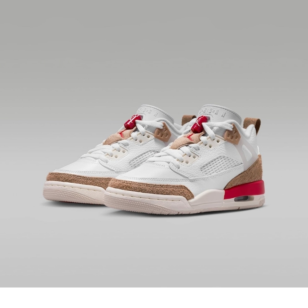 Jordan Kids White Tan Sneakers with Red Jumpman